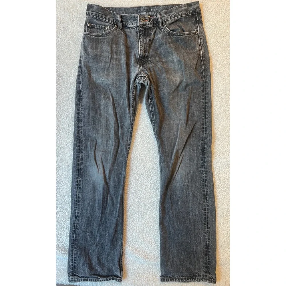 Banana Republic Vintage Straight Jeans Mens 34x32 Faded Black Distressed Denim